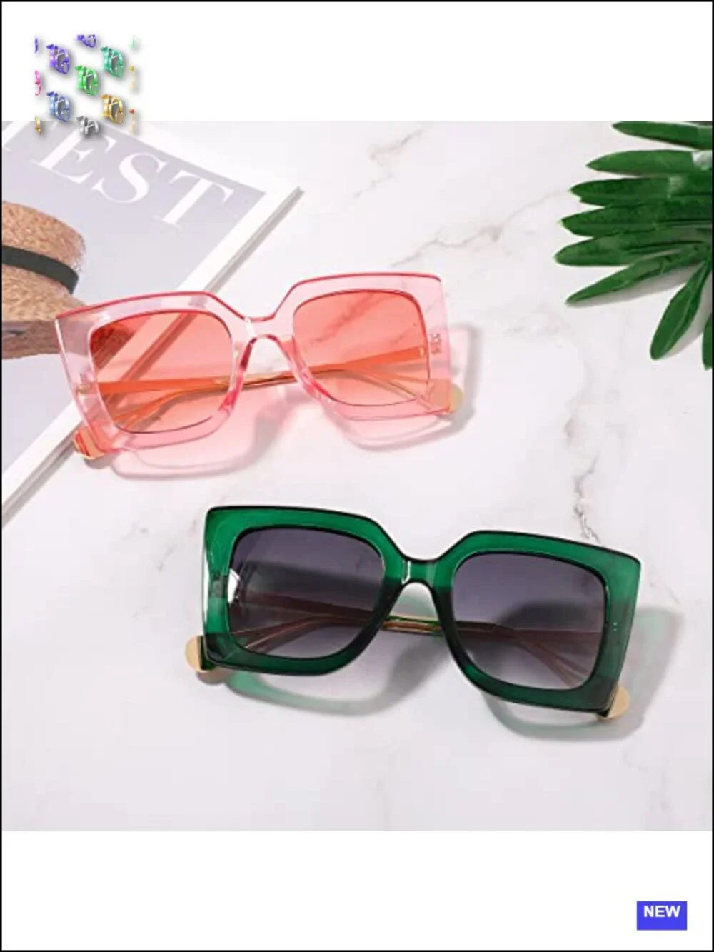 Oversized Square Sunglasses for Women Cat Eye UV400 Protection Pearl Inlay Frame